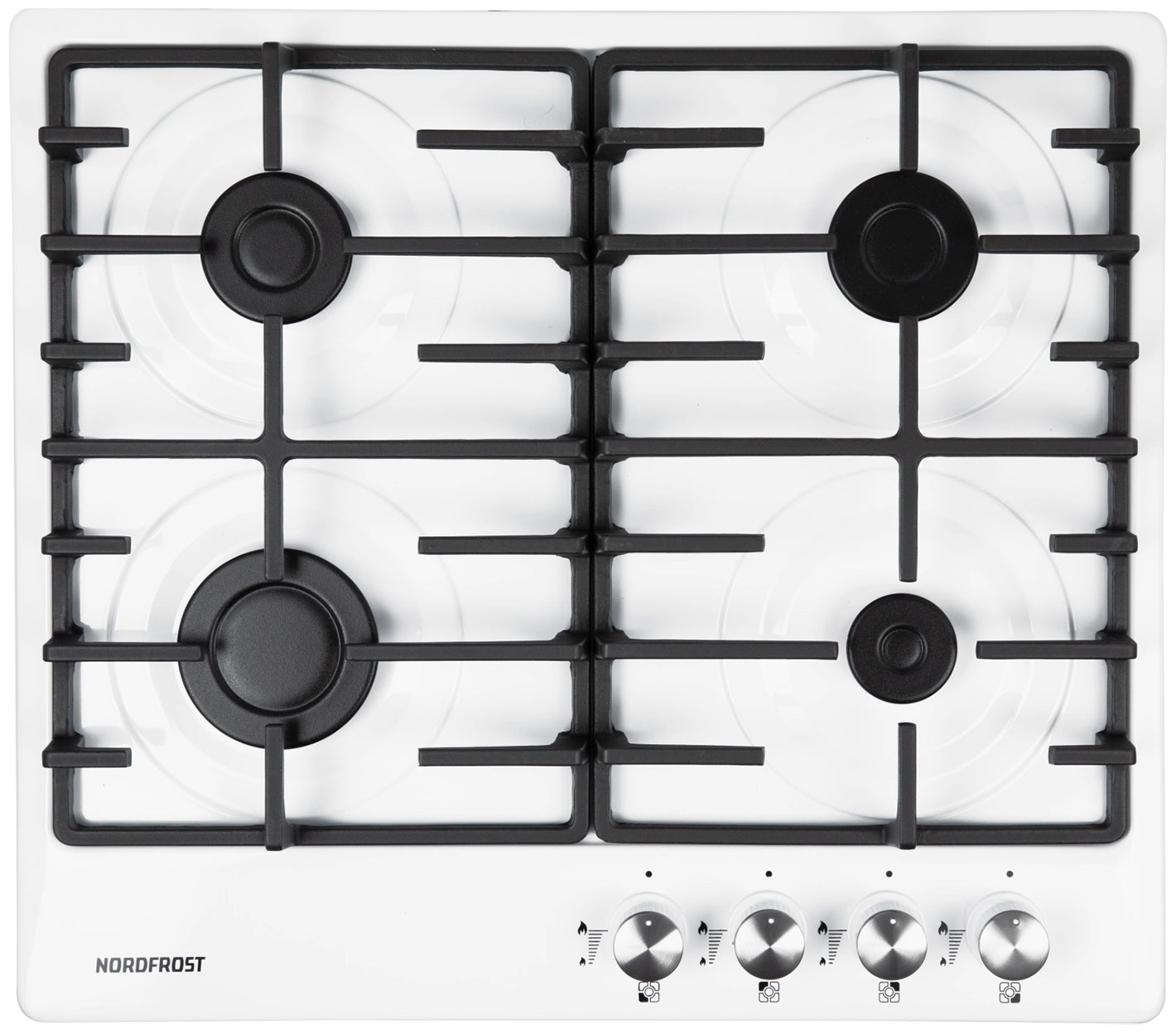 Изображение товара Газовая варочная панель NordFrost HS 6041 W с электроподжигом и чугунными решетками