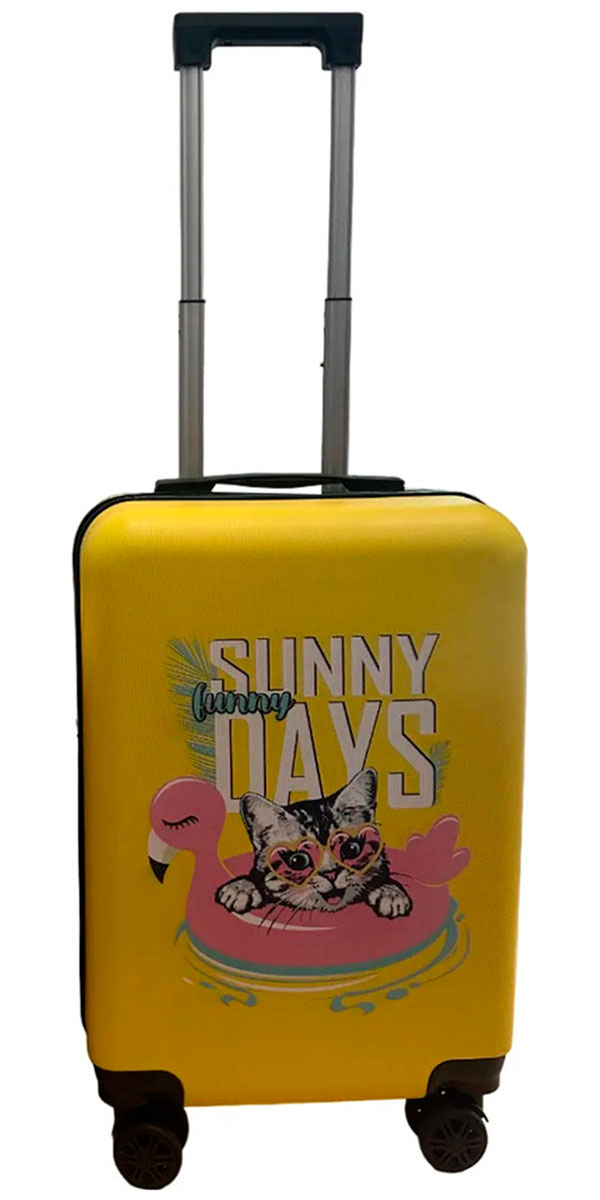 Изображение товара Дорожный комплект Lats чемодан четырехколесный с принтом, размер S+ и сумка ручная кладь, Кот, желтый