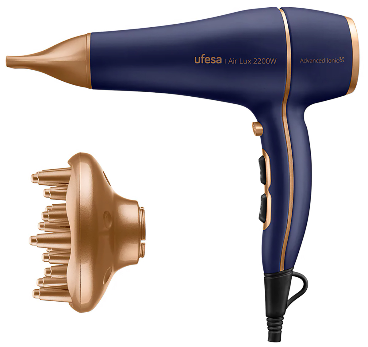 Изображение товара Бытовой фен Ufesa Air Lux 2200 Вт с ионизацией и диффузором Изображение товара Бытовой фен Ufesa Air Lux 2200 Вт с ионизацией и диффузором