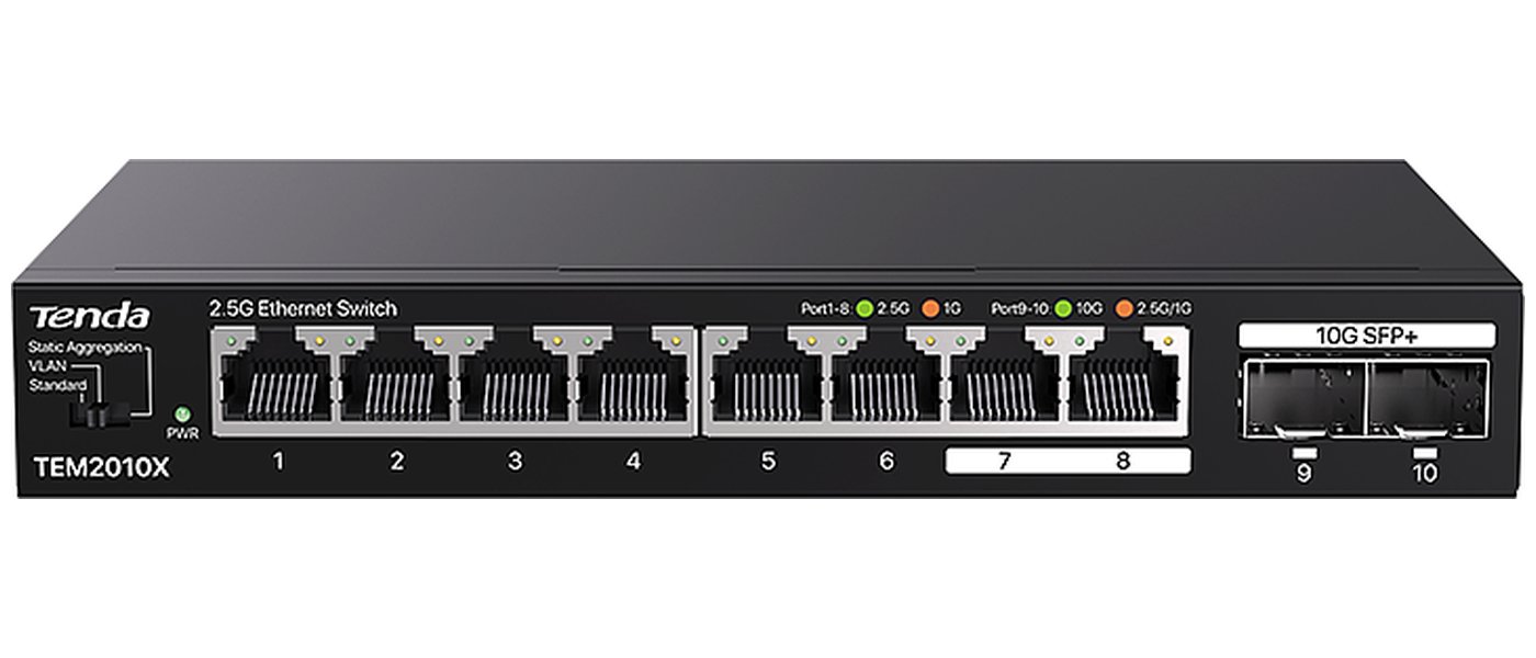 Изображение товара Коммутатор Tenda TEM2010X 8 x RJ-45 2 x SFP 2.5/10 Гбит/с