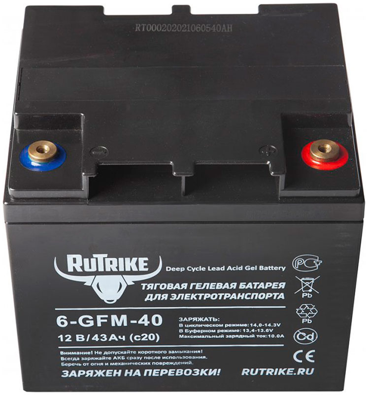 Изображение товара Гелевый тяговый аккумулятор Rutrike 6-GFM-40 12V 40Ач надежное питание Изображение товара Гелевый тяговый аккумулятор Rutrike 6-GFM-40 12V 40Ач надежное питание