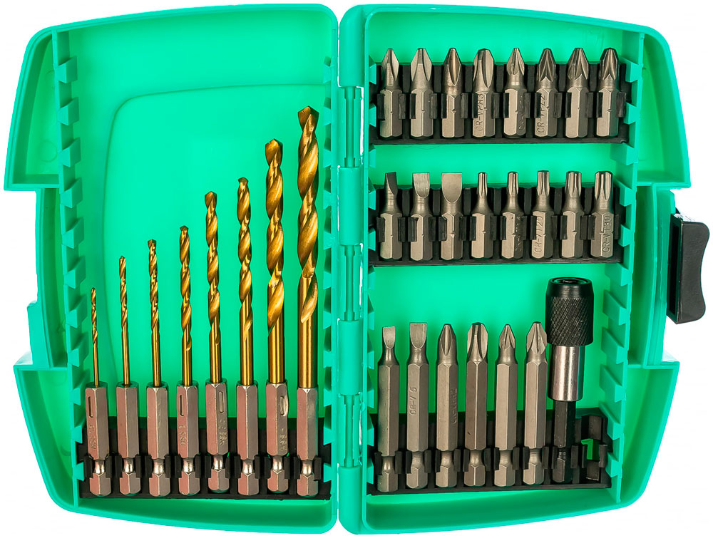 Изображение товара Набор бит и сверл Sturm! 1270604 по металу, 31шт, ШЕСТИГРАННЫЙ ХВОСТОВИК, в пластик.кейсе