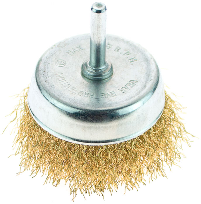 Изображение товара Корщетка-насадка Sturm! 5240903 для дрели чашеобразная мягк.75мм,хвост 6мм,латун.волн.проволок.