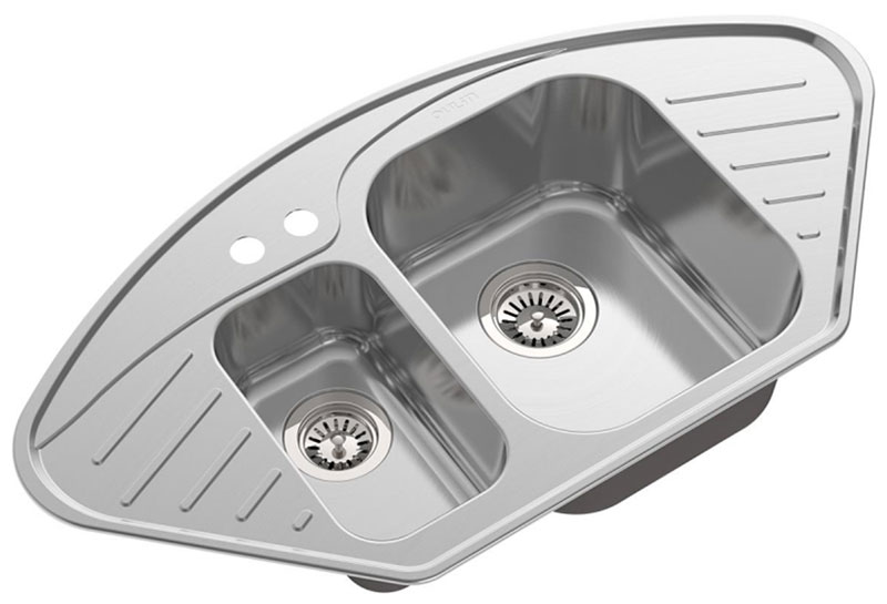 Изображение товара Кухонная мойка Oulin OL-310 сатин угловая из нержавеющей стали с дополнительной чашей