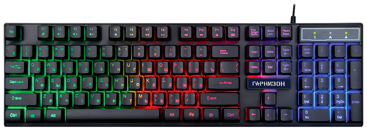 Клавиатура игровая Гарнизон GK-200GL, Rainbow, USB, черный клавиатура с подсветкой для asus rog g701 g701vo g701vik g701vi двуязычная клавиатура ru uk ar be cs la ne po tr kr hu he hb gr ge gk
