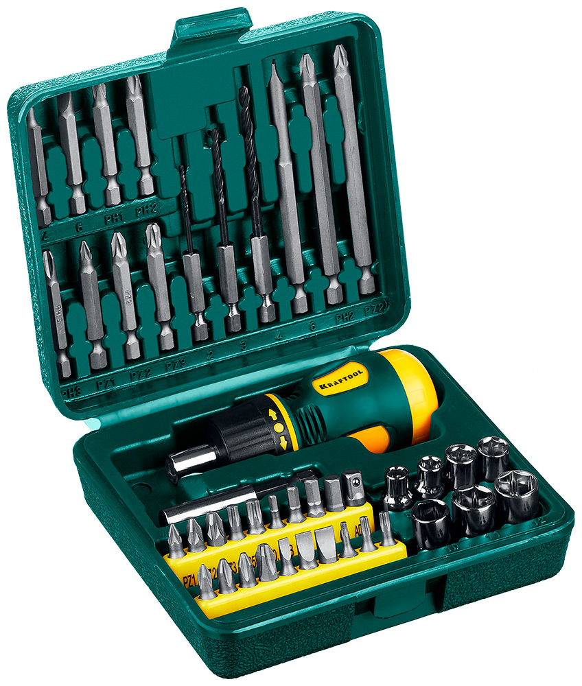 Изображение товара Отвертка реверсивная Kraftool Kompakt-43 с насадками, 43 предм, 25556-H43