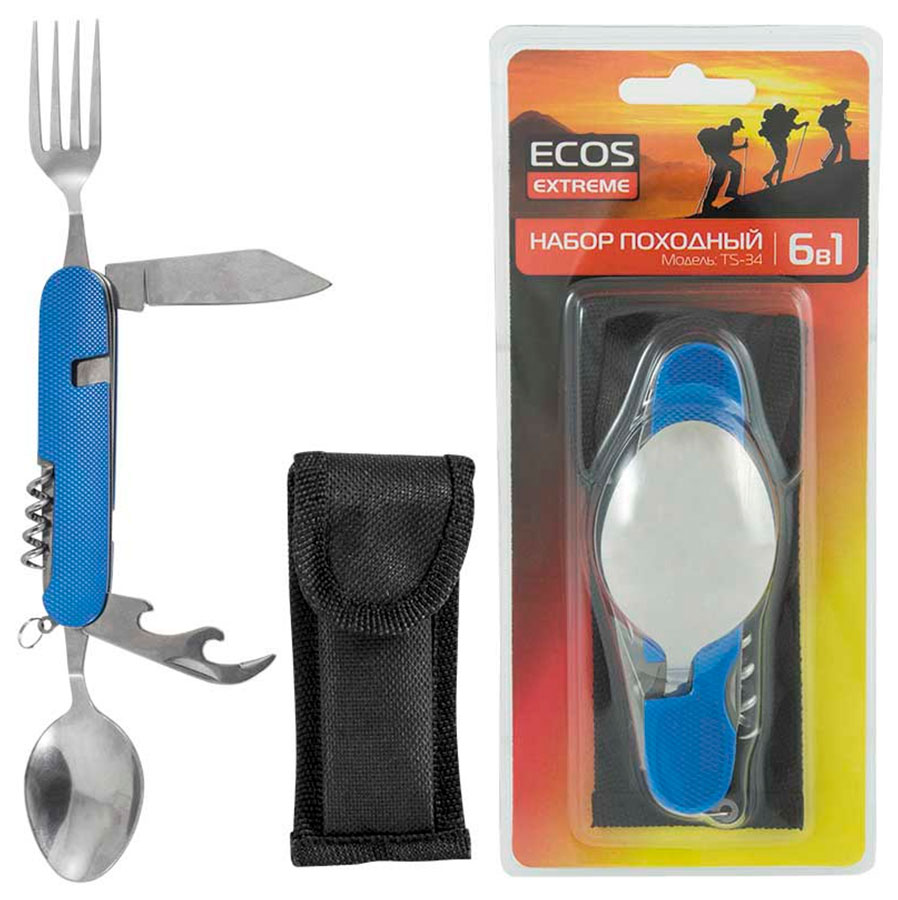 Изображение товара Набор столовый походный мультитул Ecos TS-34 6 в 1 синий (325134)