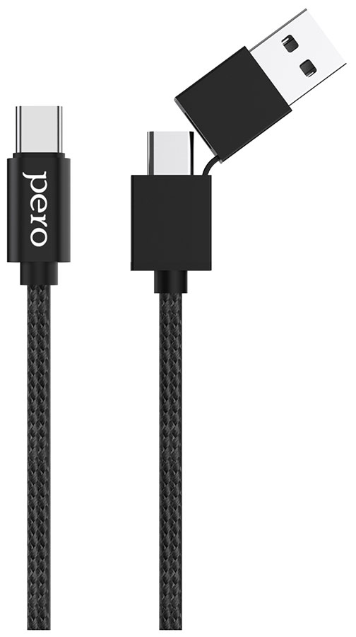 Дата-кабель Pero DC-07 UNIVERSAL 2 in 1 USB-A + PD to Type-C 1m Black
