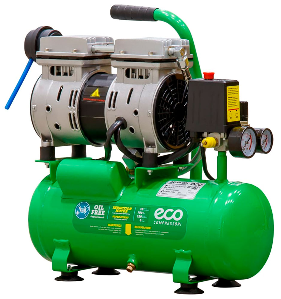 Изображение товара Компрессор Eco AE-10-OF1, 120 л/мин, 8 атм, коаксиальный безмасляный ресивер, 10 л, 220 В, 07 кВт