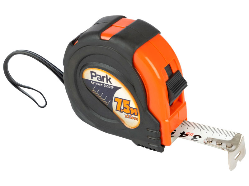 

Рулетка Park TM29-7525, с фиксатором, прорезиненный корпус, 7.5 м x 25 мм (353029)