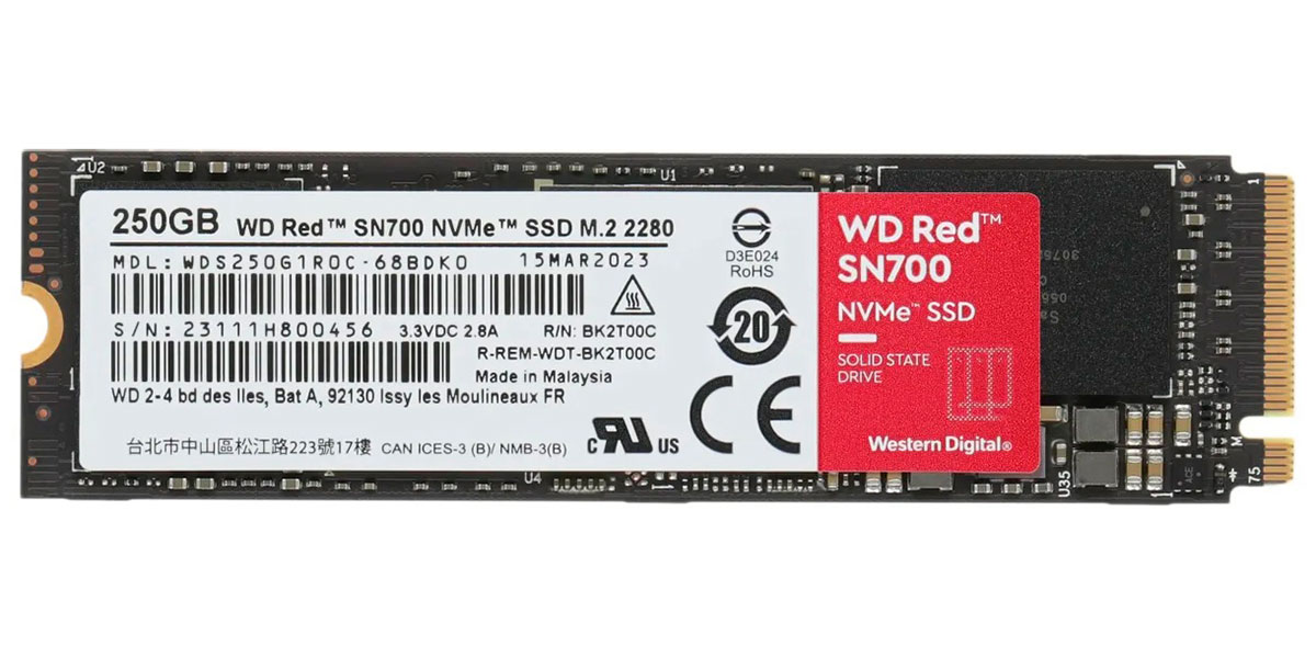 Изображение товара SSD накопитель Western Digital M.2 Red SN700 250 Гб PCIe 3D TLC (WDS250G1R0C)