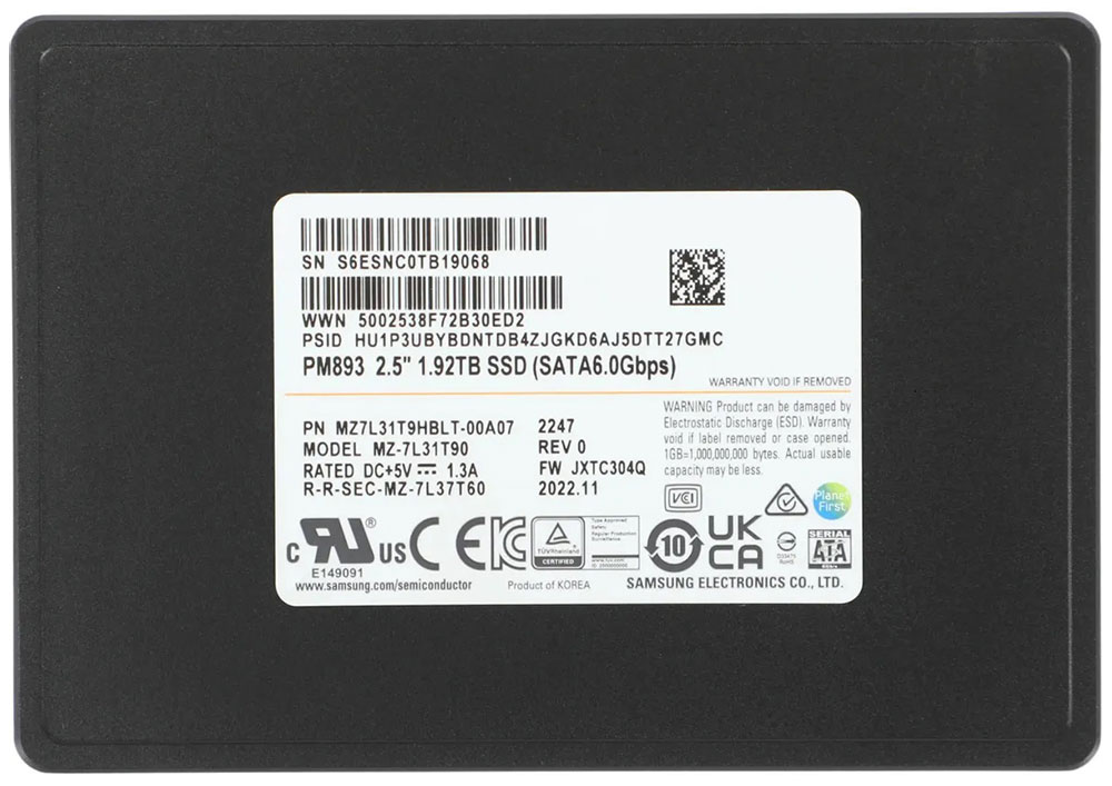 Изображение товара Серверный накопитель SSD Samsung 2.5 PM893 1920 Гб SATA III TLC (MZ7L31T9HBLT-00A07) Изображение товара Серверный накопитель SSD Samsung 2.5 PM893 1920 Гб SATA III TLC (MZ7L31T9HBLT-00A07)