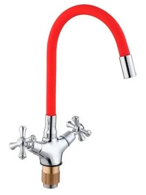 

Смеситель для кухни с гибким изливом D-Lin хром (D153807-4), Хром/красный