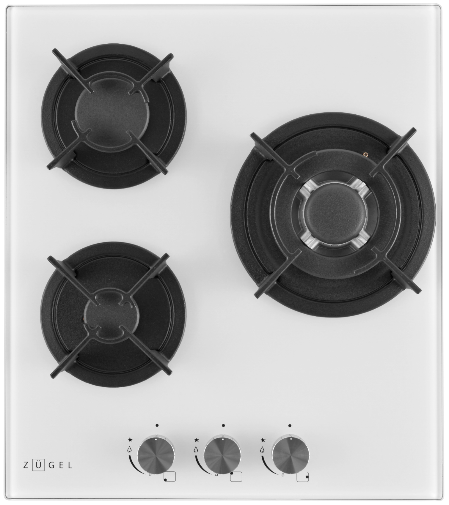 Изображение товара Газовая варочная панель Zugel ZGH452W 3 конфорки стекло автоматический электроподжиг