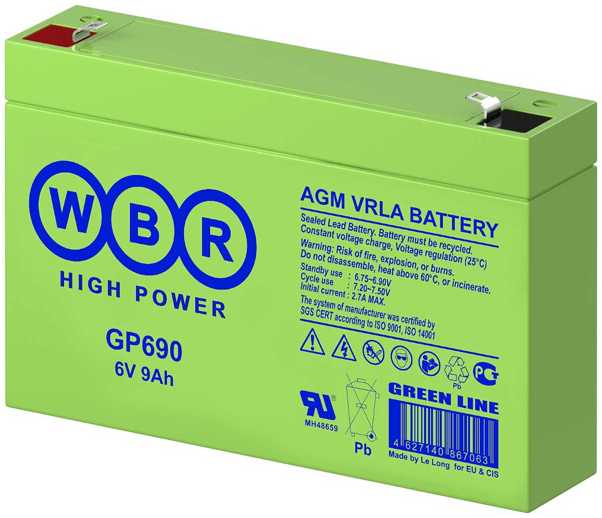 Изображение товара Аккумуляторная батарея для ИБП WBR GP690 (6В, 9Ач)