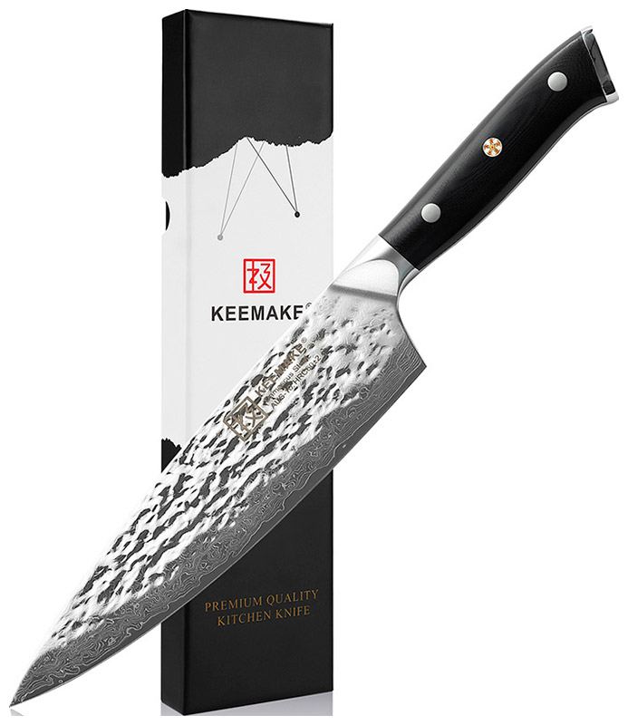Изображение товара Нож шеф-повара из дамасской стали Keemake 8 Inch Chef Knife, 67 слоев, основа VG10 (10CR15MOV) + 316 сталь HRC60+-2 (T-1), черный
