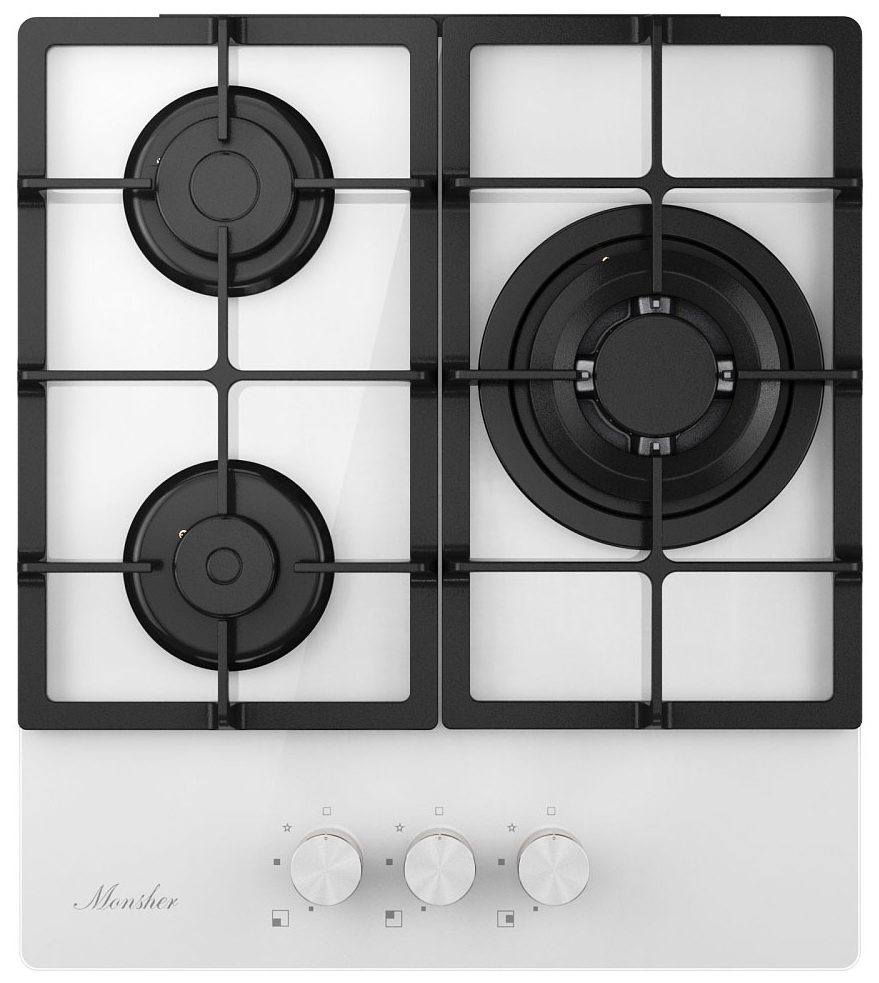 Изображение товара Газовая варочная панель Monsher MGG 43 Blanc с 3 конфорками, электроподжиг