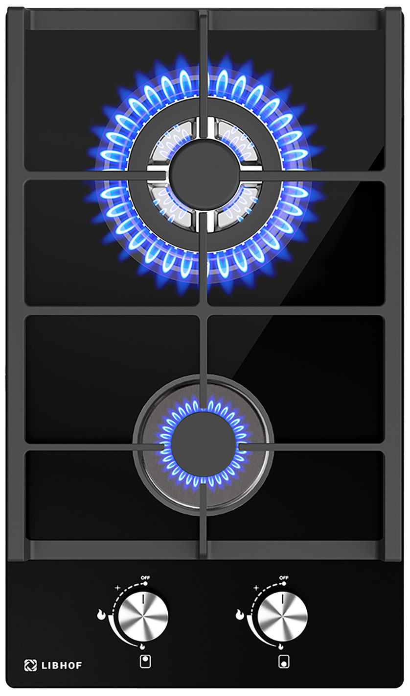 Изображение товара Газовая варочная панель Libhof GH-302B 2 конфорки стекло чугун защита от затухания огня