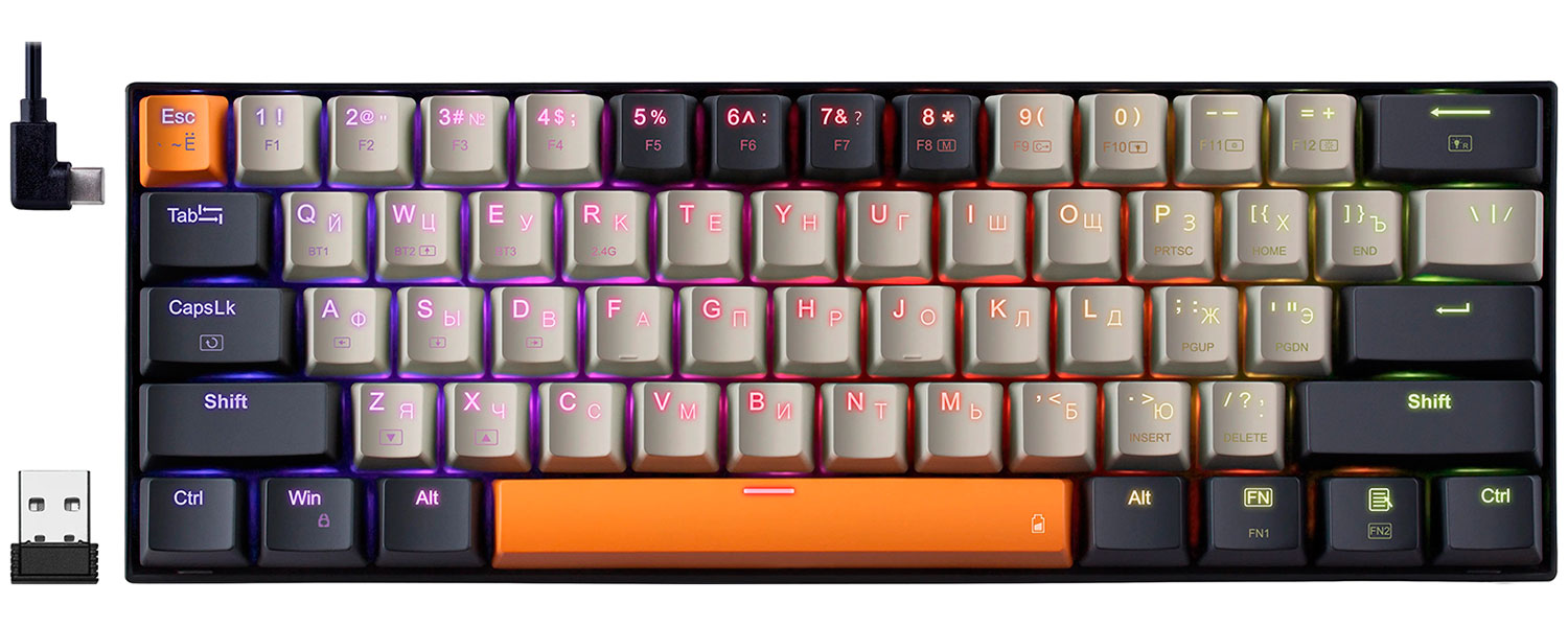 

Беспроводная клавиатура Redragon Caraxes Pro RU, Серый/оранжевый
