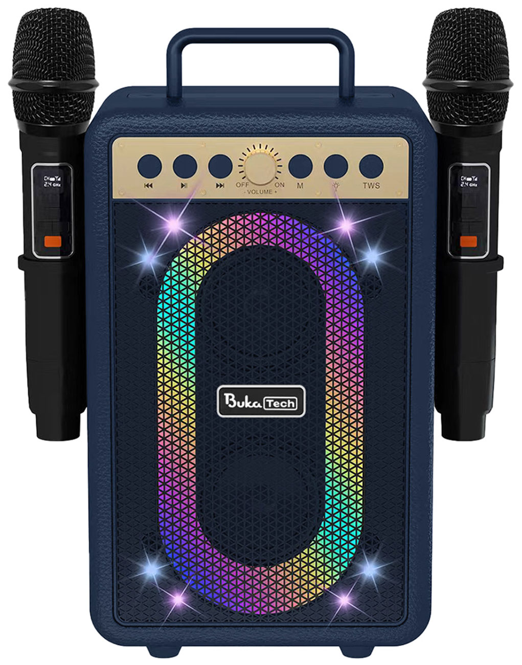Изображение товара Портативная колонка BukaTech Ella с двумя микрофонами темно-синяя для караоке и вечеринок