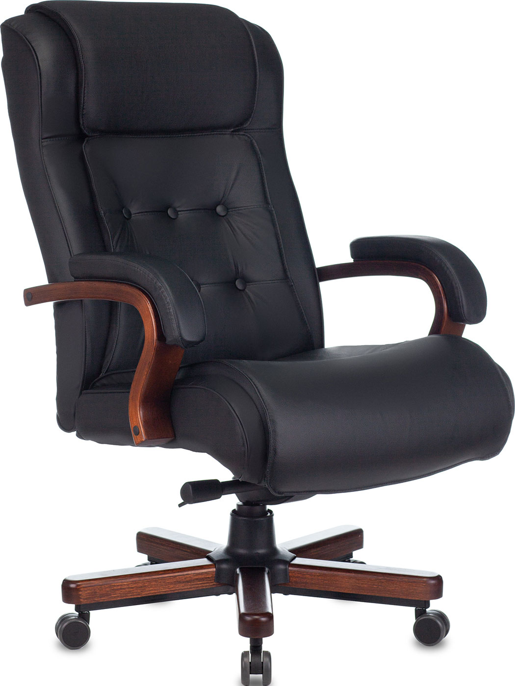 Изображение товара Кресло руководителя Бюрократ T-9926WALNUT, черный, кожа, крестов. металл/дерево