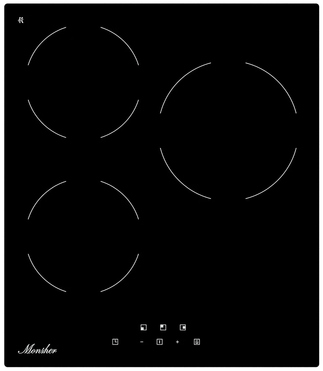 Изображение товара Электрическая варочная панель Monsher MHE 43 3 конфорки быстрого нагрева стеклокерамика