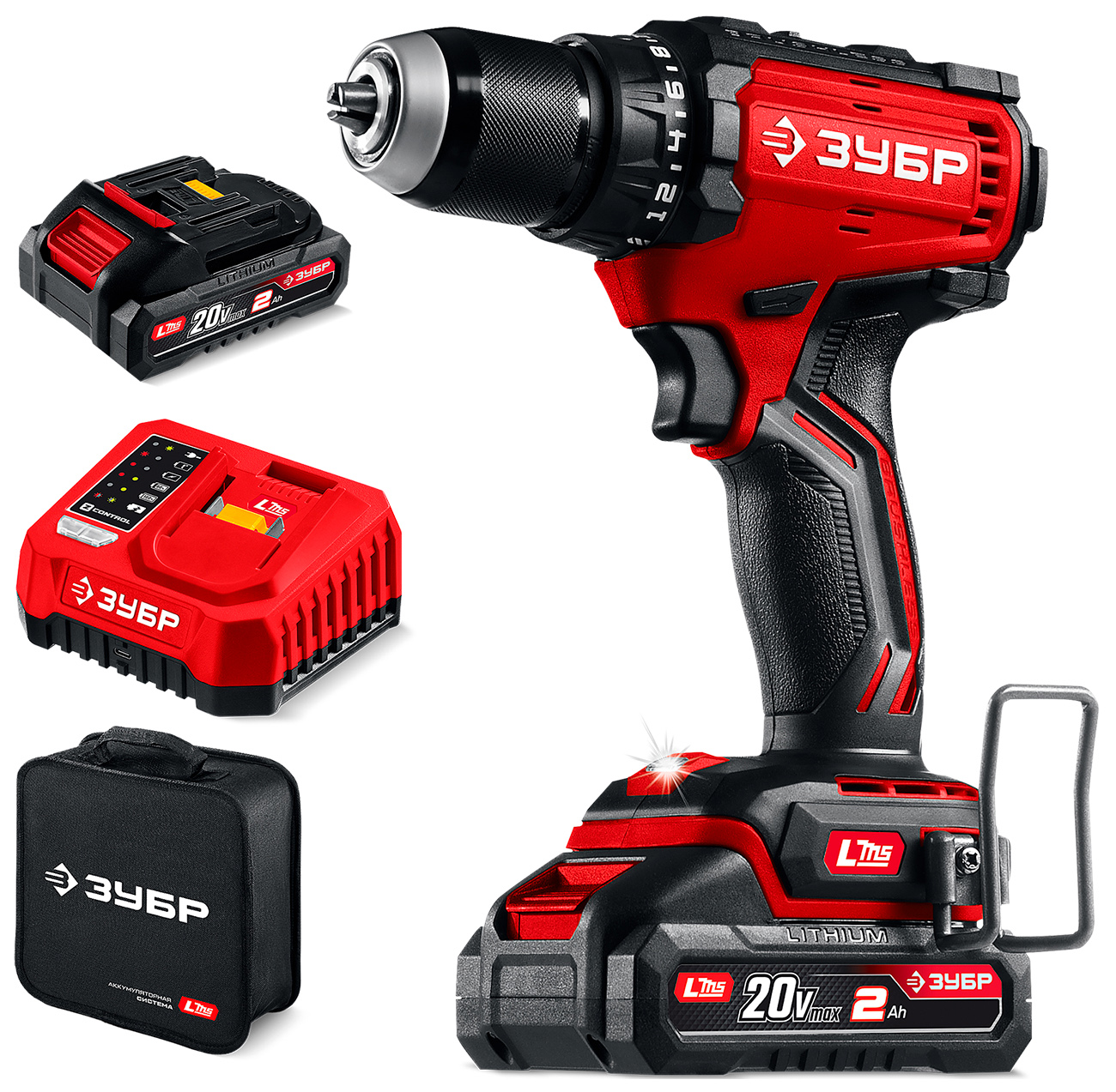 

Дрель-шуруповерт бесщеточная Зубр 20 В, 65 Н·м, 2 АКБ LMS (2 А·ч), сумка (ДБ-65-22)