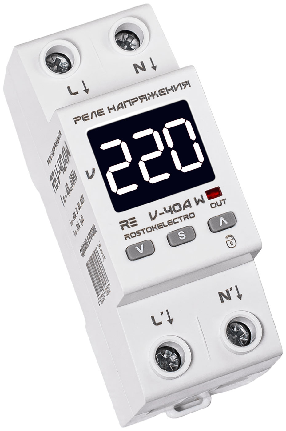 Изображение товара Реле напряжения RE V-40А W для защиты электросетей и оборудования