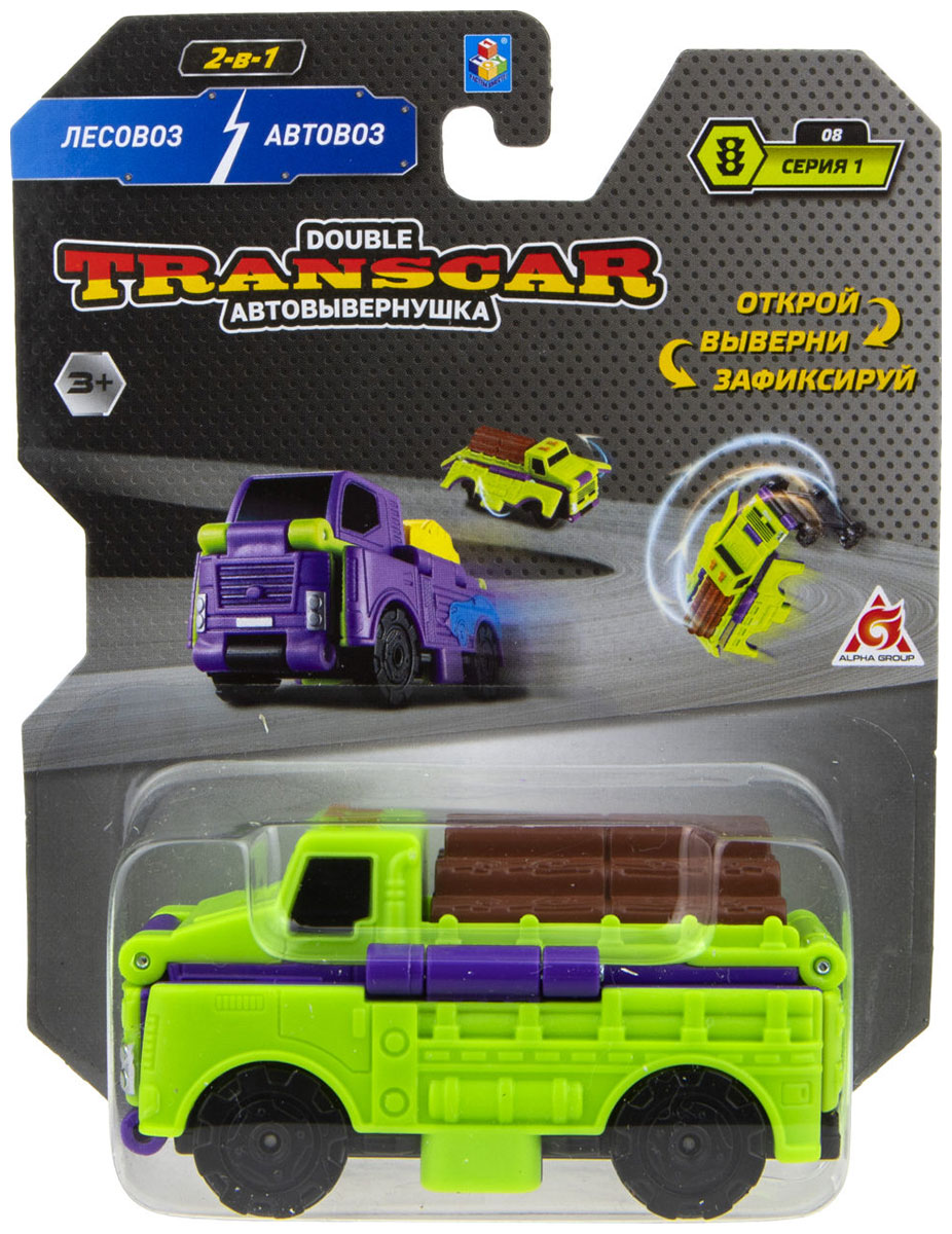 Машинка 1 Toy Transcar Double: Лесовоз – Автовоз, 8 см, блистер машинка 1 toy transcar double такси пикап 2в1 8см