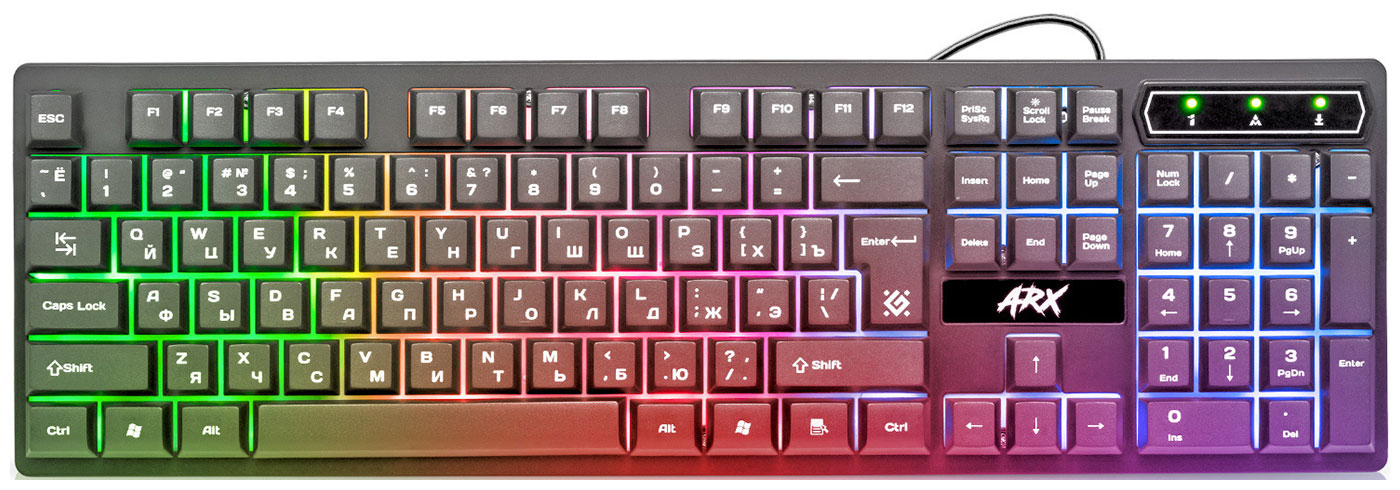 цена Проводная игровая клавиатура Defender Arx GK-196L RU,радужная подсветка