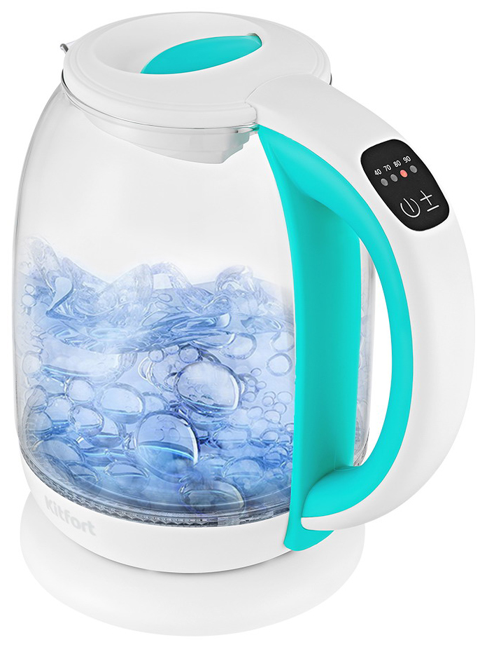 Чайник электрический Kitfort KT-6140-3 бело-бирюзовый чайник электрический kitfort чайник kt 6140 1 бело фиолетовый