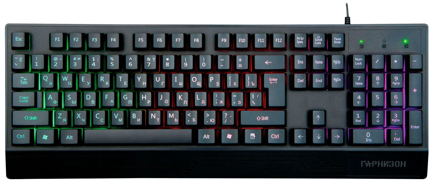 Клавиатура Гарнизон GK-210G, Rainbow, черный клавиатура гарнизон gk 115 black usb 104 клавиши