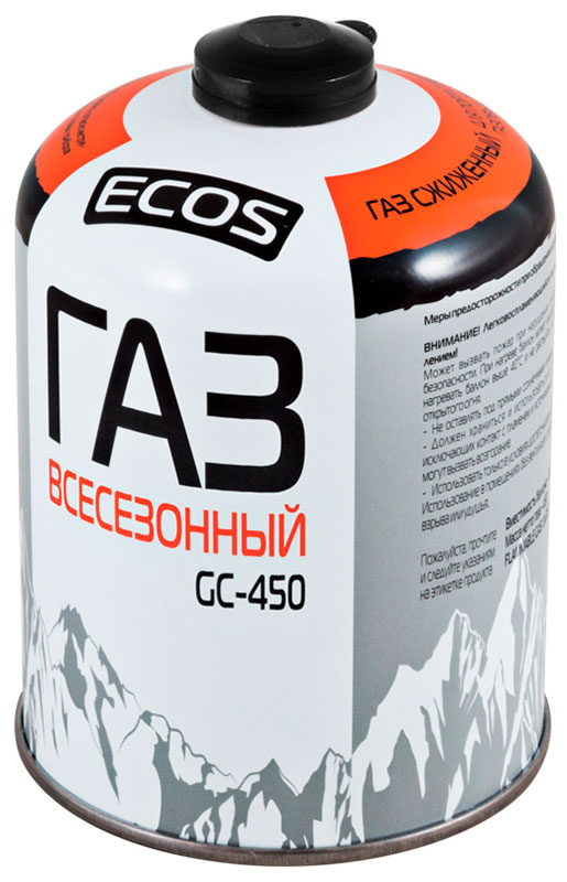 Изображение товара Газовый баллон Ecos GC-450 450 г для портативных приборов с резьбовым клапаном Изображение товара Газовый баллон Ecos GC-450 450 г для портативных приборов с резьбовым клапаном