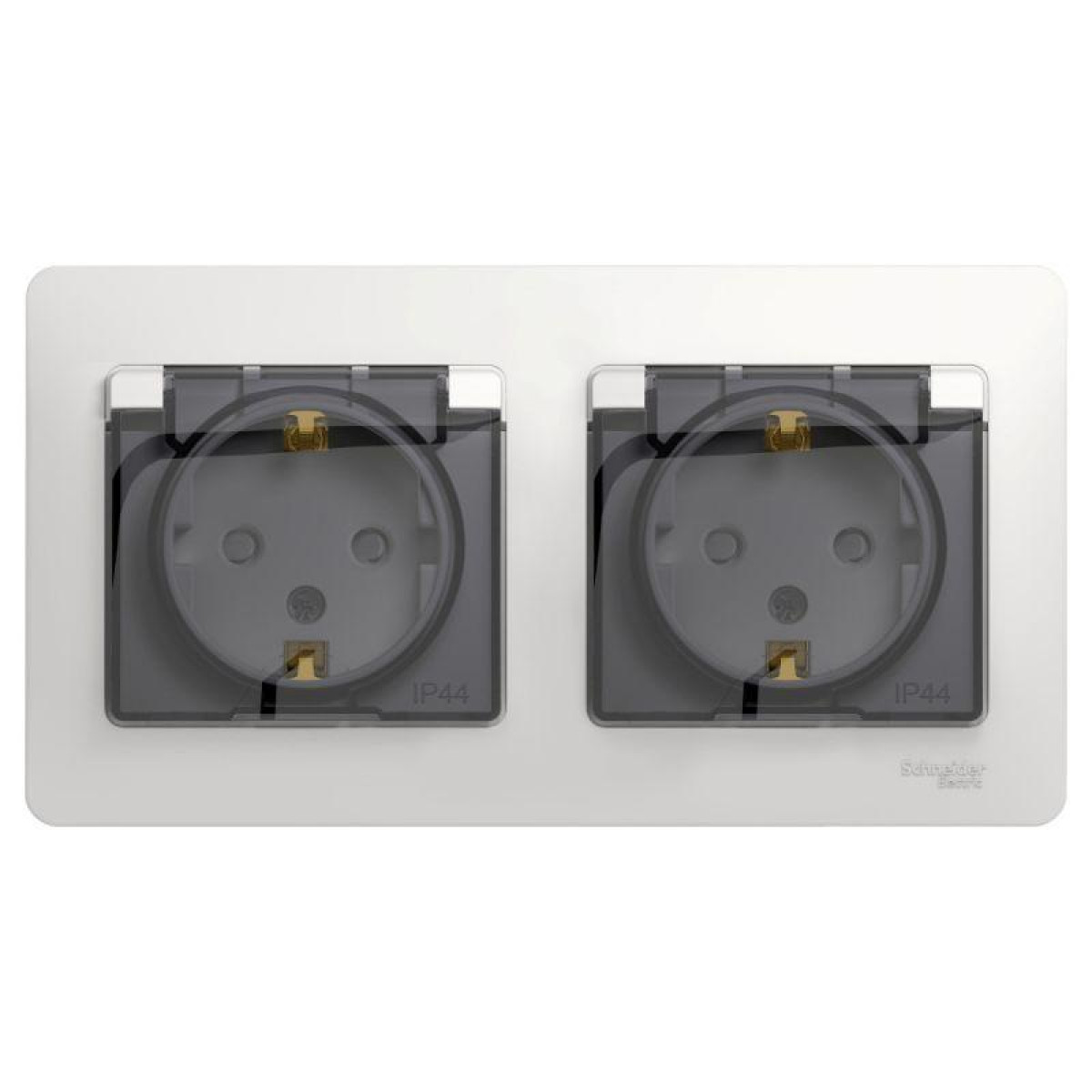 Изображение товара Розетка Systeme Electric Glossa 16А IP44 с заземлителем и шторками встроенная белая