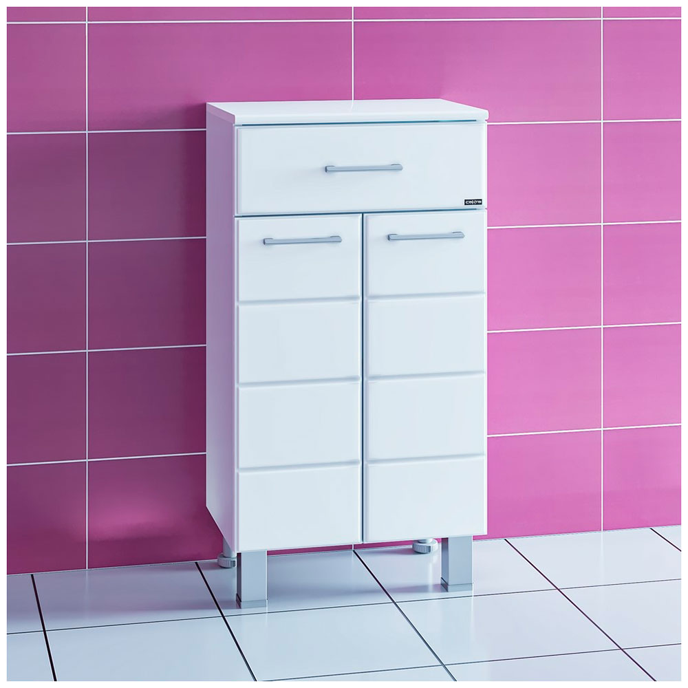 Изображение товара Тумба напольная СаНта Омега 45 белая с ящиком и дверцами для ванной комнаты