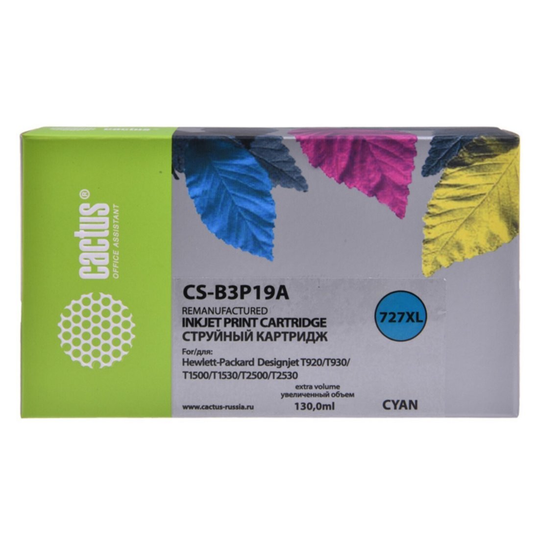 Изображение товара Картридж струйный Cactus CS-B3P19A N 727 голубой (130мл) для HP DJ T920/T1500
