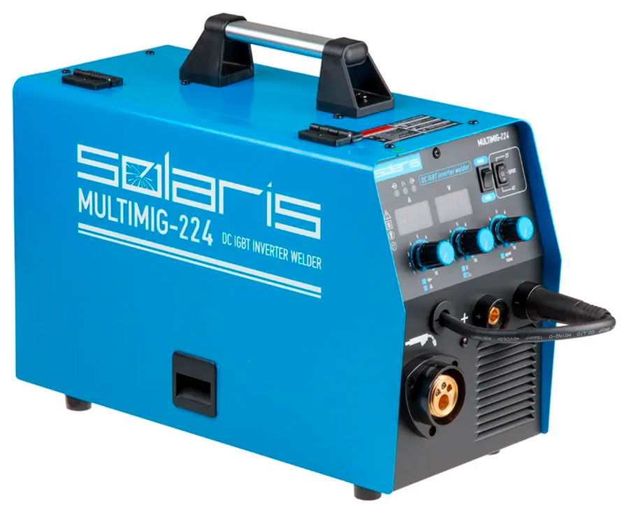 Изображение товара Полуавтомат сварочный Solaris MULTIMIG-224, 230 В, MIG/FLUX/MMA, евроразъем, горелка 3 м, смена полярности, 2T/4T/Spot