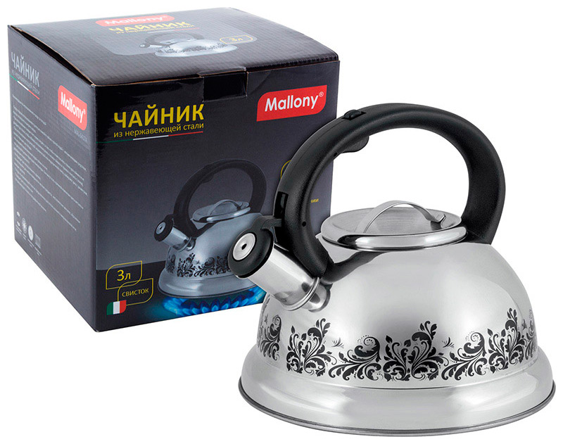 Изображение товара Чайник для плиты Mallony MAL-0417A, из нержавеющей стали, 3.0 л, меняющий цвет рисунок, капсульное дно (002102)