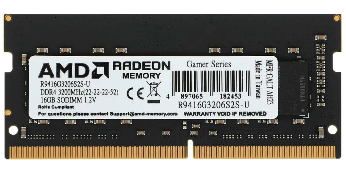 

Оперативная память AMD SO-DIMM DDR4 16Gb 3200MHz R9 (R9416G3206S2S-U), Черный