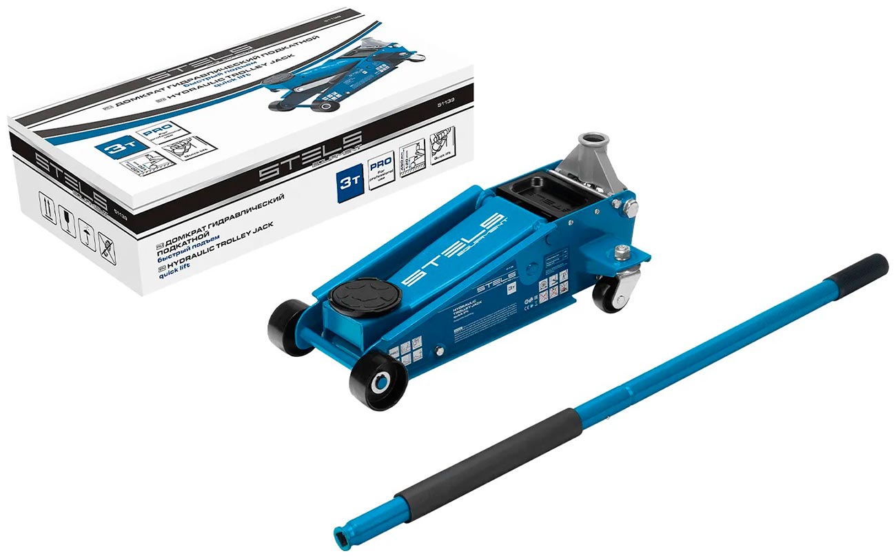 Изображение товара Домкрат гидравлический подкатной Stels 3 т 120-450 мм быстрый подъем проф., 51139