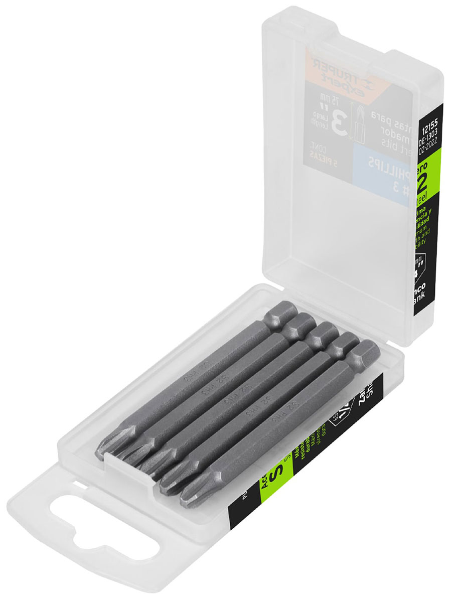 Изображение товара Набор бит Phillips PH3 75 мм 5 штук Truper Expert китай