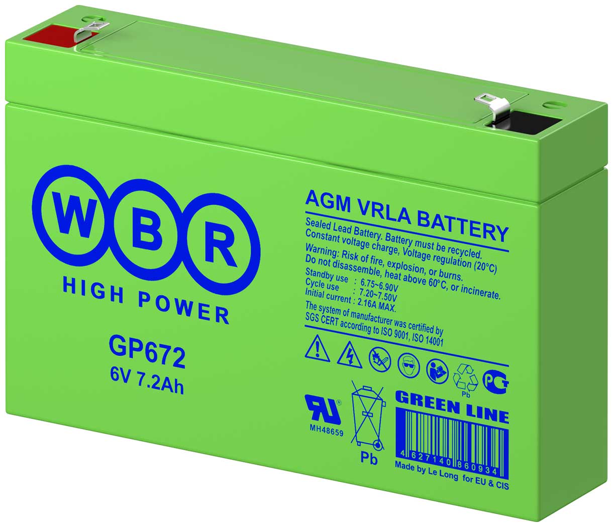 Изображение товара Аккумуляторная батарея для ИБП WBR GP672 (6В, 7.2Ач)