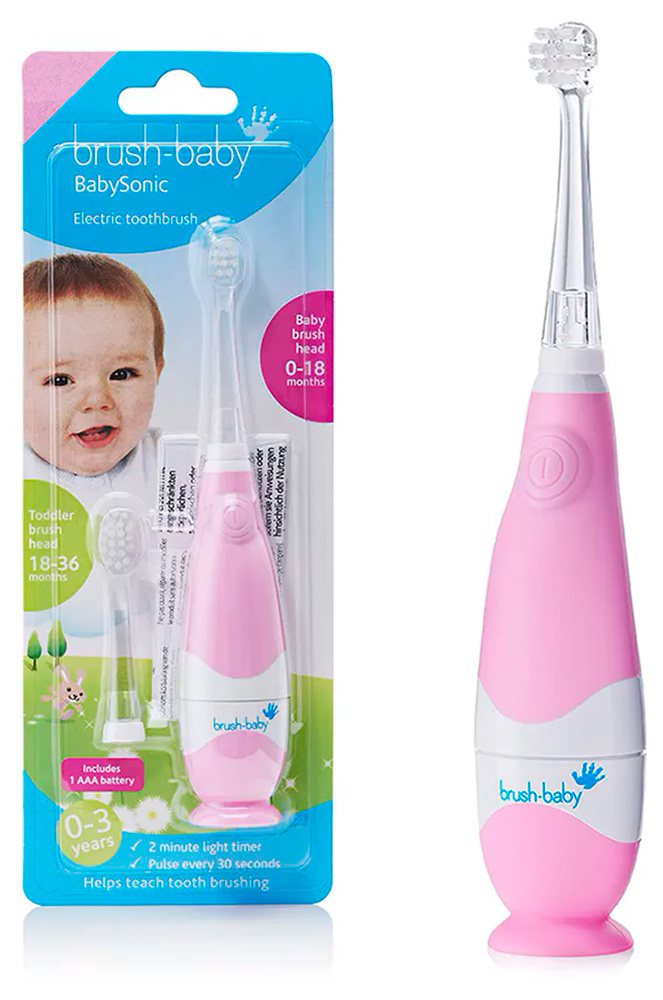 

Звуковая зубная щетка Brush-Baby BabySonic, 0-3 года, розовая, Розовый