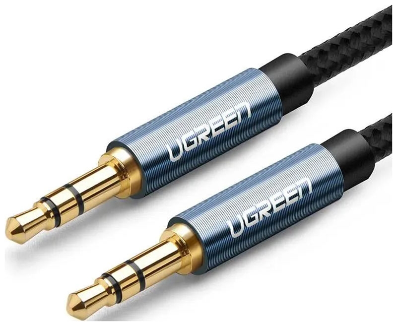 Изображение товара Кабель Ugreen AV112 (10685) 3.5mm Male to 3.5mm Male Cable Gold Plated Metal Case with Braid, длина 1 м., синий