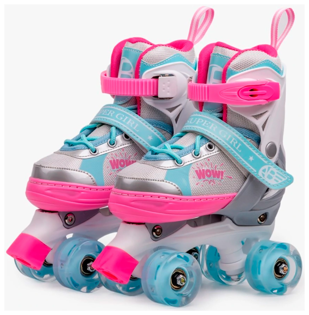 Изображение товара Детские роликовые коньки Amarobaby Wow, раздвижные со светящимися колесами, розовые/голубые, размер 26-29 (AB24-35WOW/1906-26)