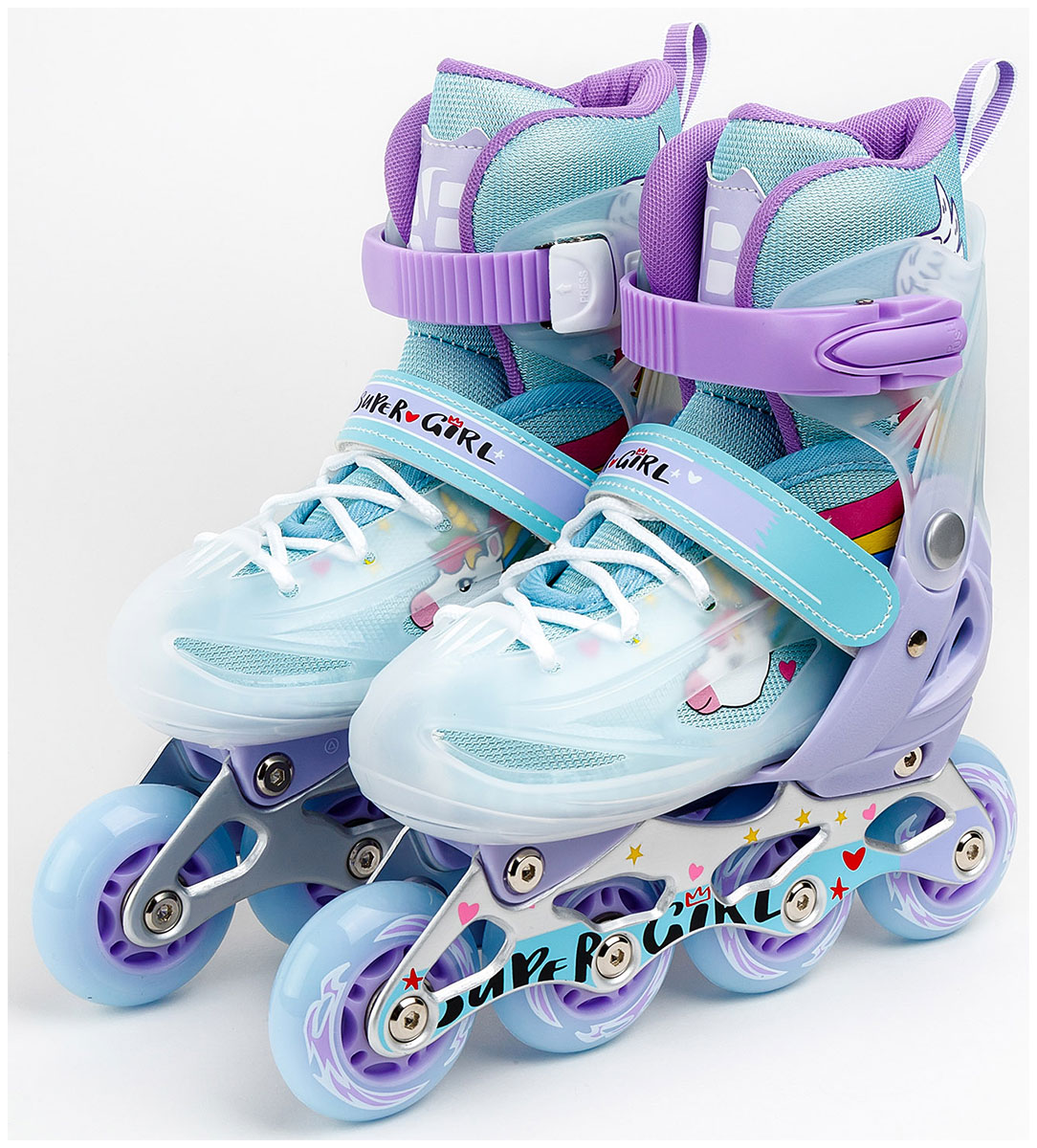 Изображение товара Детские роликовые коньки Amarobaby Rainbow раздвижные со светящимися колесами, мятный, размер 30-33