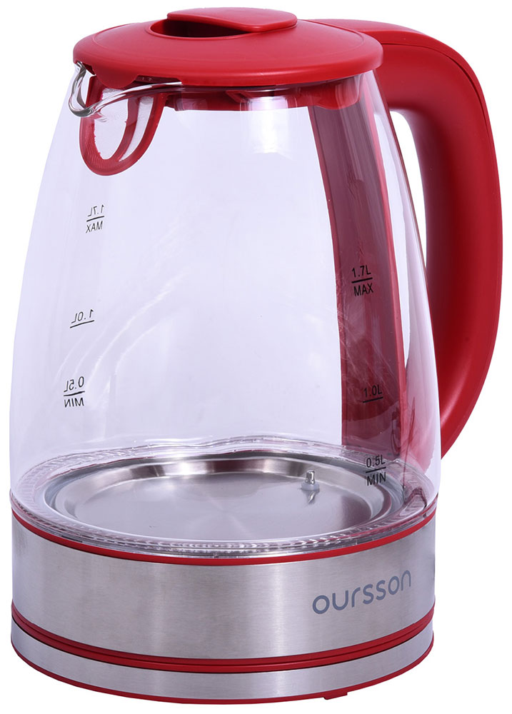 Изображение товара Электрический чайник Oursson KE1744GD/RD с закаленным стеклом 1.7 л красный