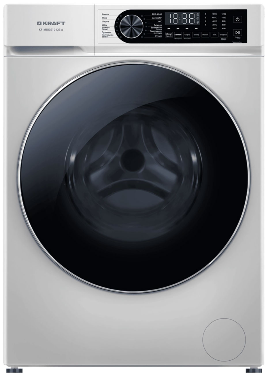 Изображение товара Стиральная машина Kraft KF-MDDS10123W с функцией пар и 10.5 кг загрузки Изображение товара Стиральная машина Kraft KF-MDDS10123W с функцией пар и 10.5 кг загрузки