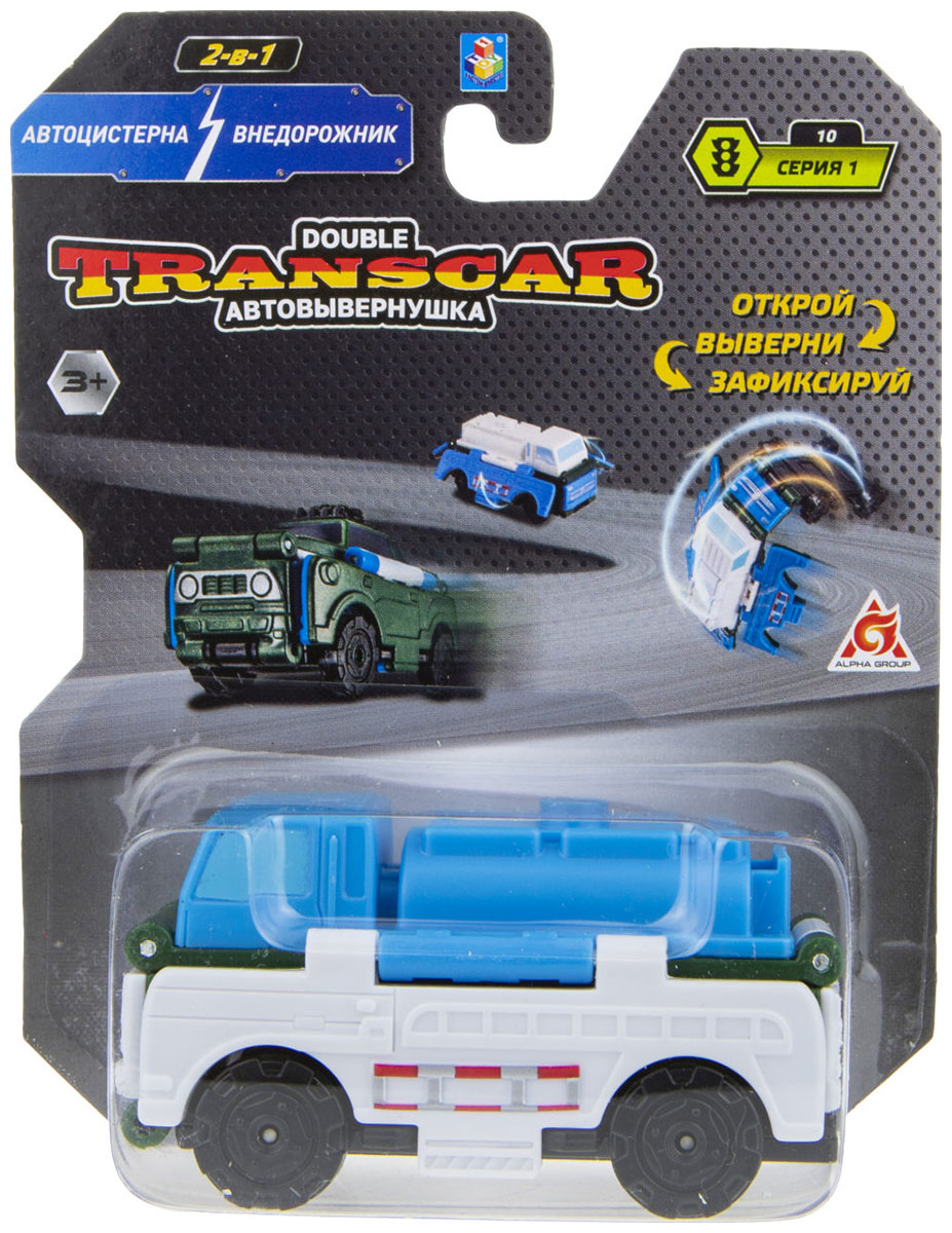 Машинка 1 Toy Transcar Double: Автоцистерна – Внедорожник, 8 см, блистер transcar 2в1 автоцистерна внедорожник 8 см