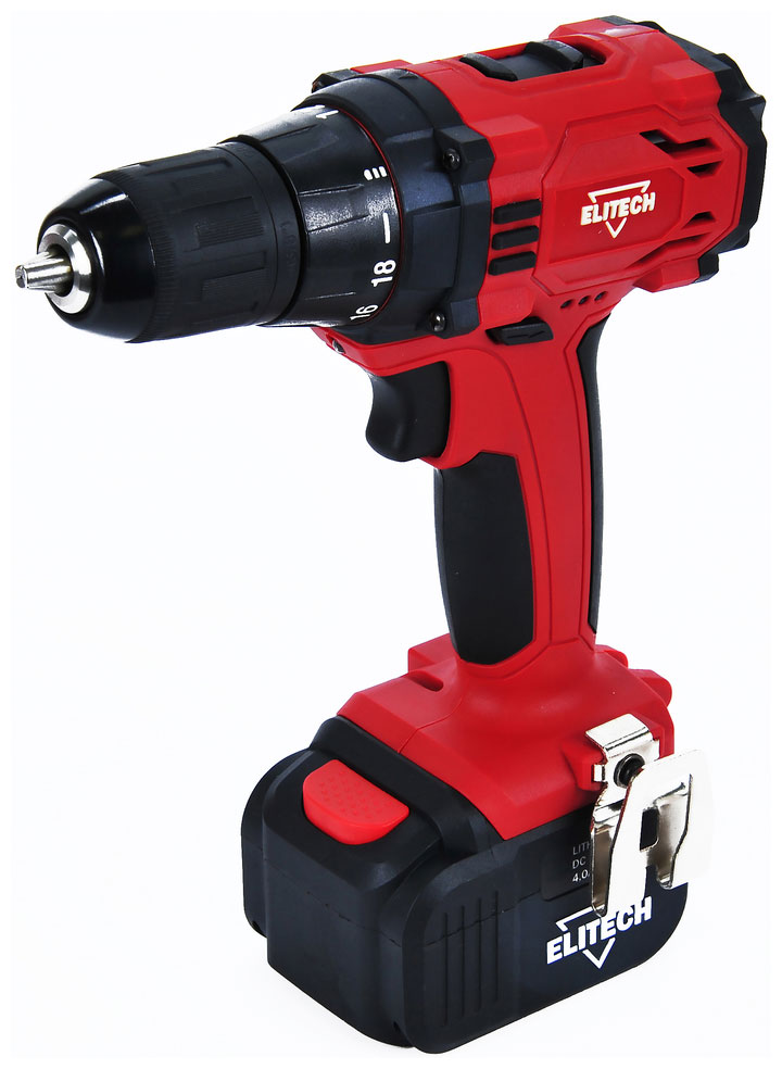Изображение товара Дрель-шуруповерт Elitech ДА 12СЛ2 с двумя аккумуляторами, 25 Нм, 2 скорости, LED подсветка